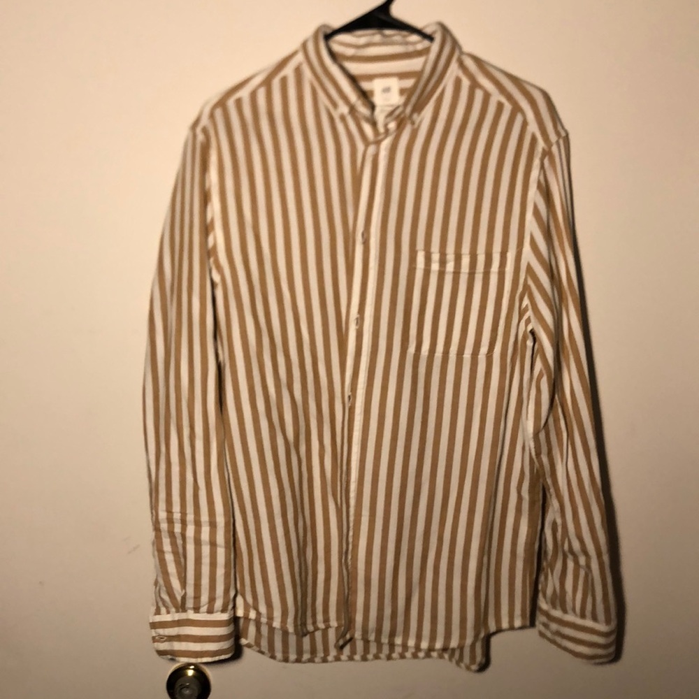 Stripped Gold and White Button Up
